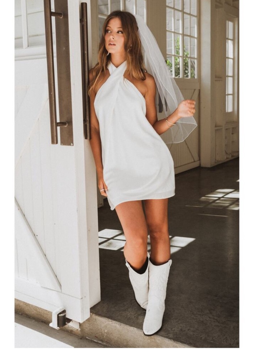 Show Me Your Mumu Jasmine Mini Bridal Dress in Ivory Luxe Satin S